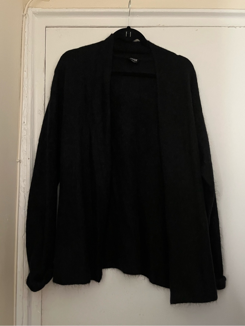 Eileen Fisher black mohair/ wool bld open LS sweater